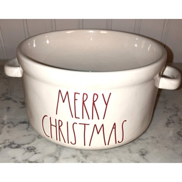 Rae Dunn White MERRY CHRISTMAS Ceramic Souffle Baking Dish Bowl Farmhouse Oven - Picture 1 of 5